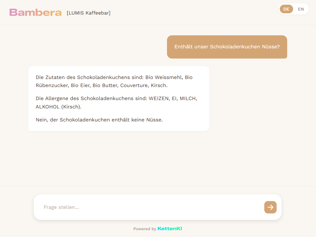 Bambera Antwort in unter 4 Sekunden