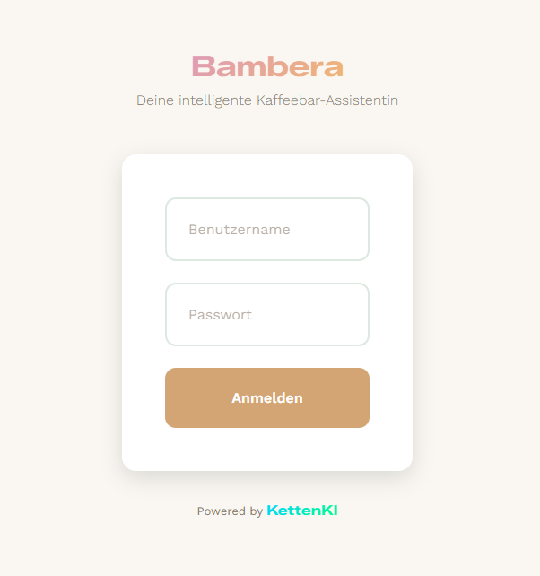 Bambera Login-Bildschirm