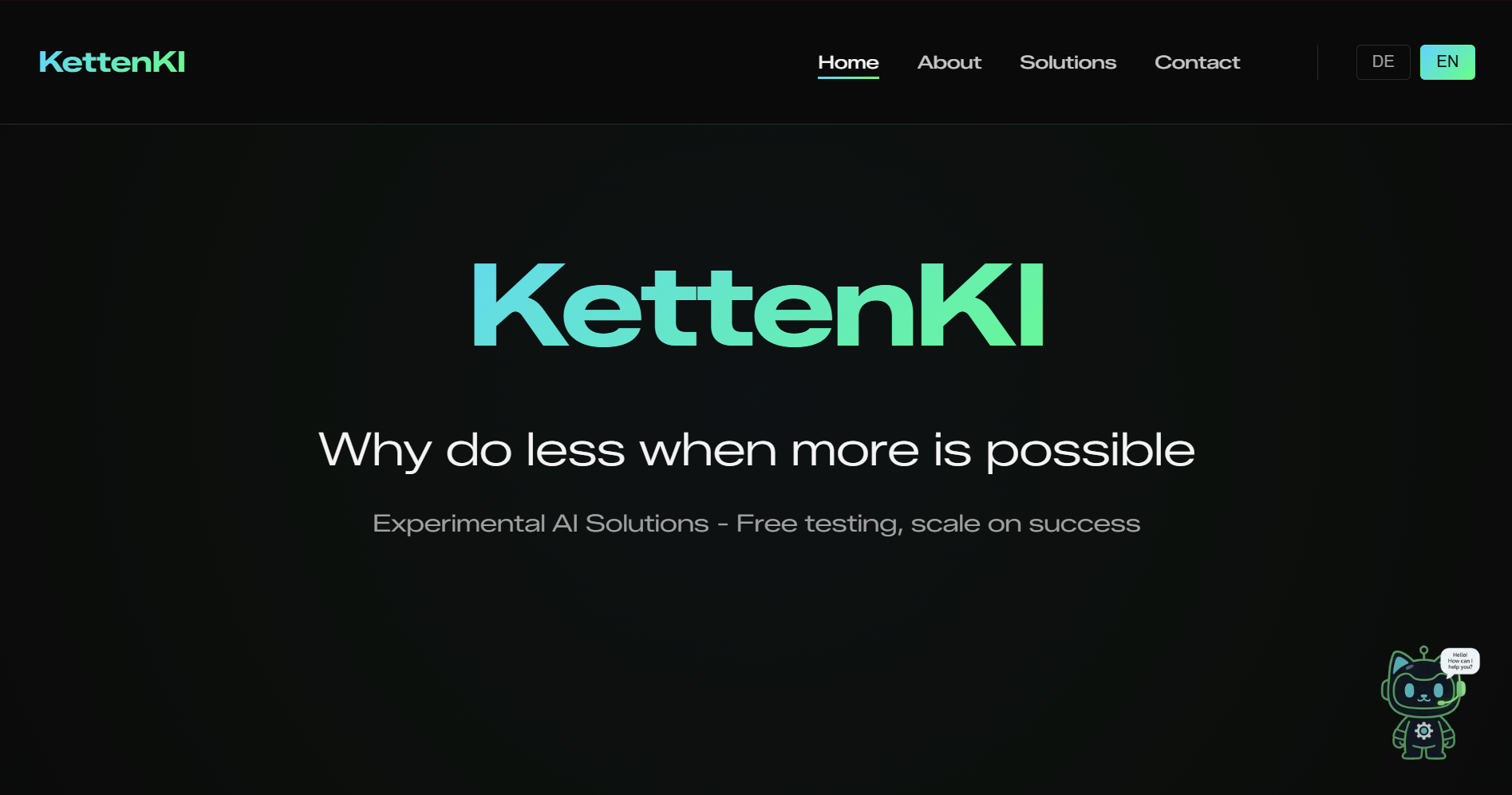 Die Startseite von kettenki.com mit dem Katzen-Maskottchen unten rechts