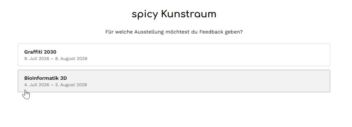 Spicy Feedback Tool Auswahl der Ausstellung